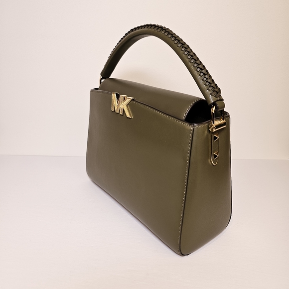 Michael Kors medium Karlie crossbody satchel olive leather gold hardware bag - Picture 3 of 14
